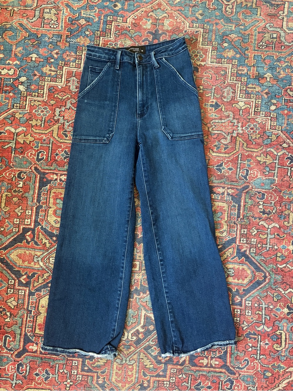 Just Back Denim Patch Pocket Wide Leg Jeans